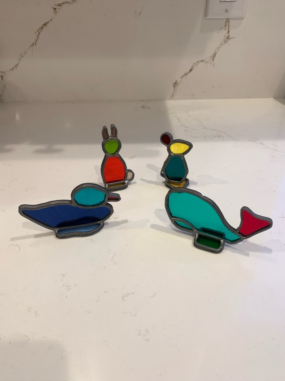 Stained Glass Sun Catchers Set Of (4) Whale, Duck, Rabbit, Mouse Minis.